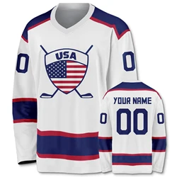 USA Personalized Hockey Jersey American Team Ice Hockey Uniform Printing Custom Name Number Men Women Youth Kids Fan Gear