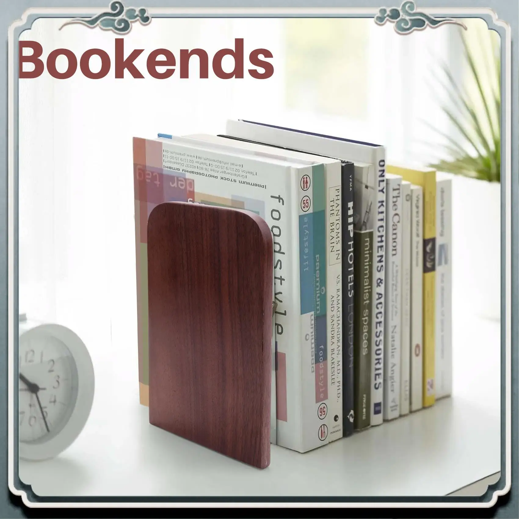 

Premium 2Pcs Wooden Bookends With Metal Base Heavy Duty Black Walnut Book Stand With Anti-Skid Dots For Office Desktop Or Shelve