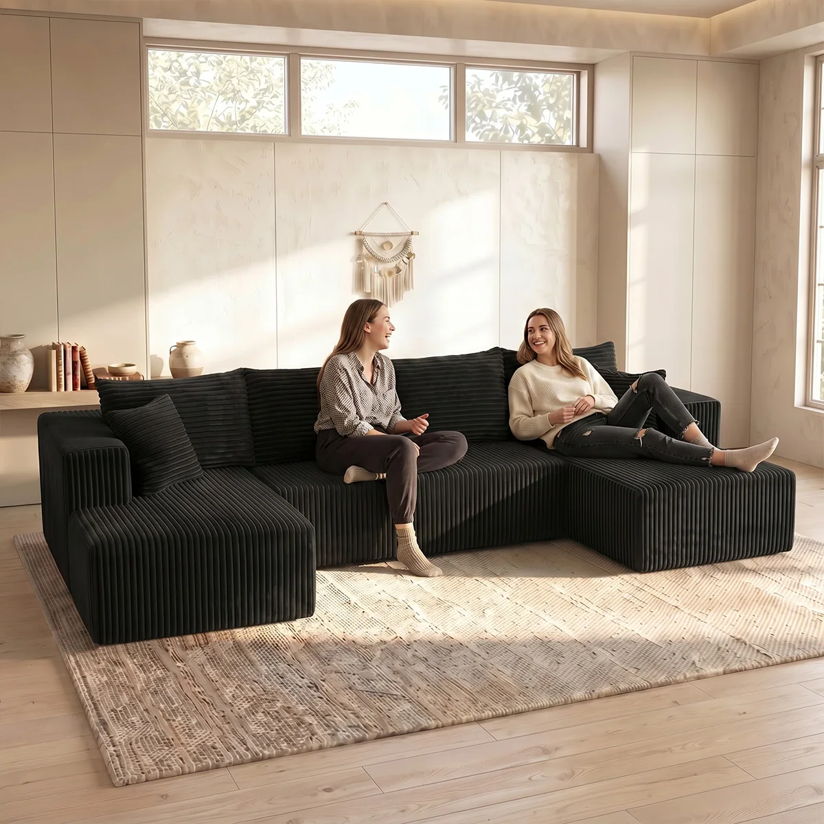 U-shaped Modular Canvas Sofa - Modern Living Room Design - Comfortable - No Assembly Required - Frameless Combination Sofa