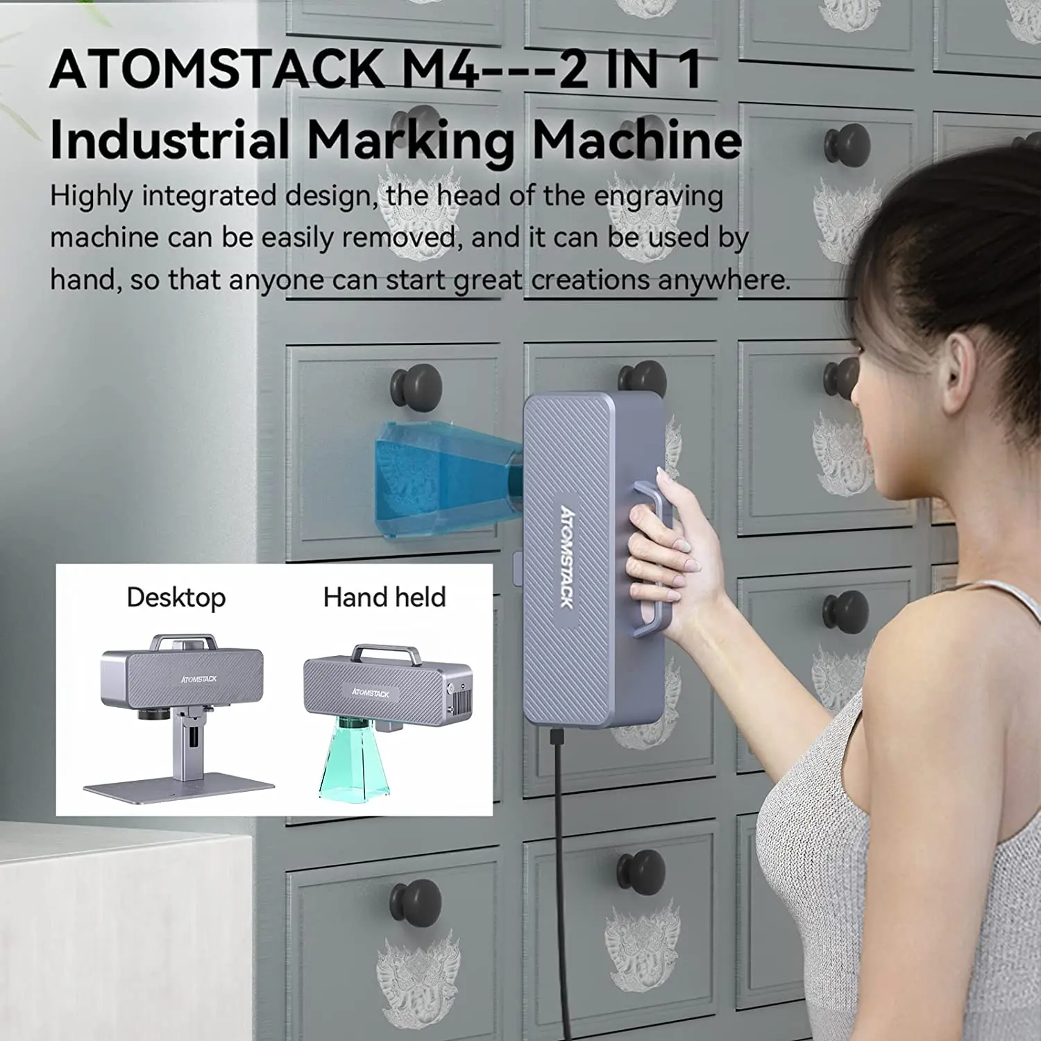 ATOMSTACK-Máquina de marcação a laser portátil para metal, gravador a laser de 4 fibras, luz vermelha fria, alta precisão, desktop, 2 em 1, 1064nm