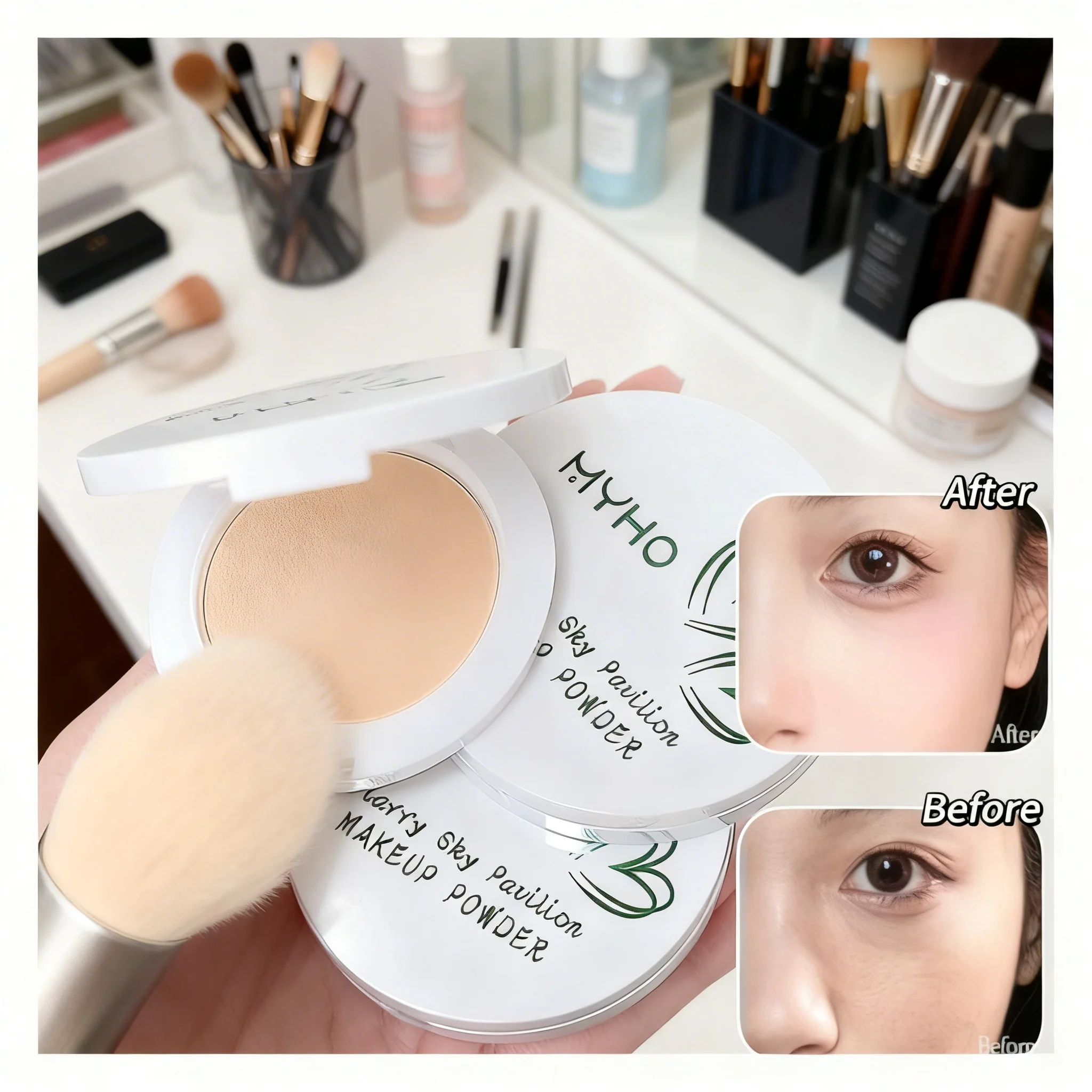 NUEVO Polvo Compacto Mate de 1/2 Piezas, Cobertura Total, Acabado Natural, Translúcido, Larga Duración, Control de Grasa