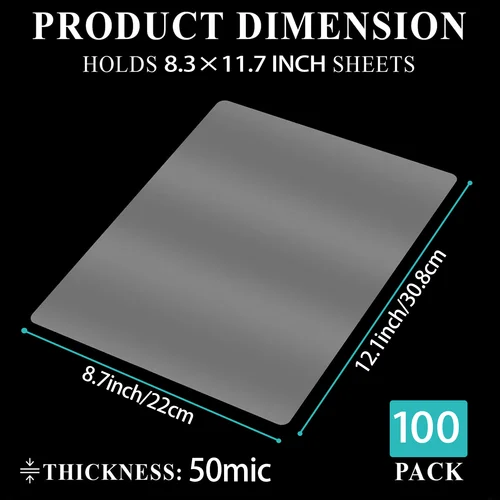 Imagen 2 del producto Paquete de 100 Fundas de Laminación Térmica A4, 50 Micras, Esquinas Redondeadas, Transparentes, Compatibles con Todas las Laminadoras Térmicas, 8.7x12.7 Pulgadas