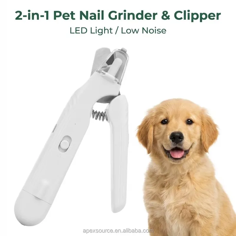 nail supplies 2-in-1 Dog Nail Grinder Clippers Trimmers ABS Material Low Noise Quick Sensor Safety Guard USB Rechargeable 2 LED
