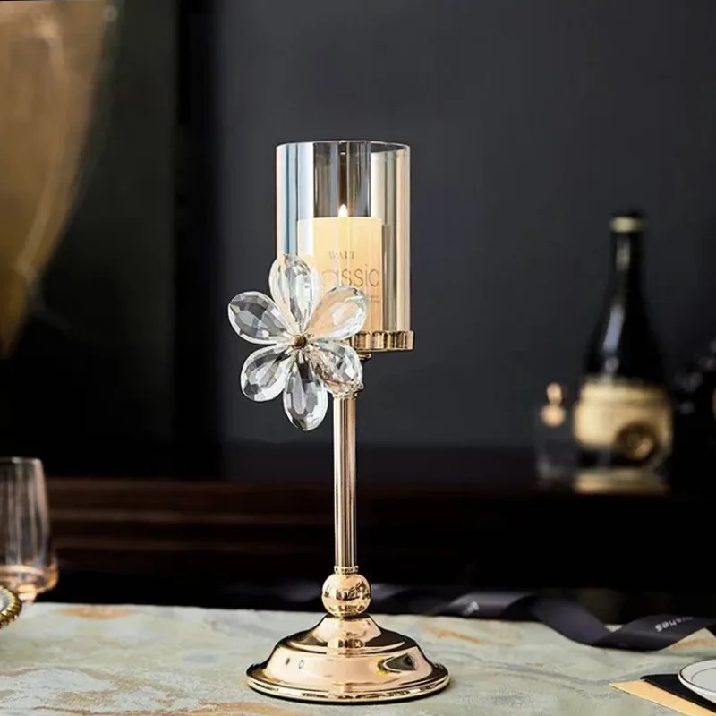 Handmade Crystal Petal Candle Stand,Retro Glass Table Accent,Durable Dining Centerpiece,Long-Lasting Decor Art Prismatic Glow