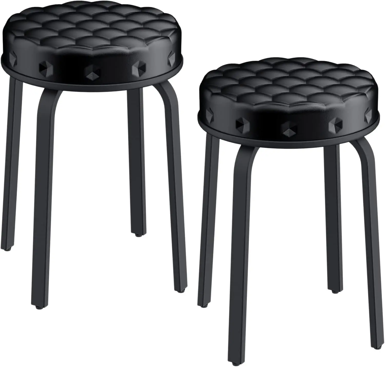 Modern Stackable PU Leather Stool Set of 2, Backless Round Design with Metal Legs for Kitchen, Dining Room, Party, Black