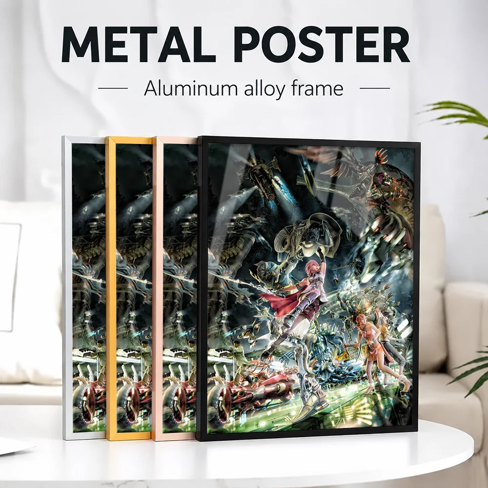 Final Fantasy XIII Lightning And Allies In Battle Framed Metal Print Personalized Photo Heroic Quest Style Wall Art For Library