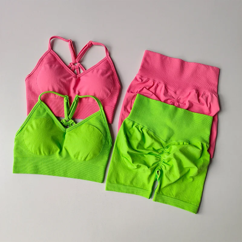 

2 Pcs Yoga Sets Women High Waist Workout Outfits Gym Wear Gym Clothing Sports Suits Fitness Tracksuit Sportswear Shorts Suit