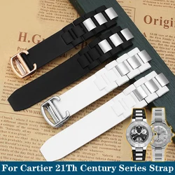 Watch Band for Cartier 21Th Century Series White Black Stainless Steel Rubber silicone Watch Strap Men Women Bracelet 20 * 10mm