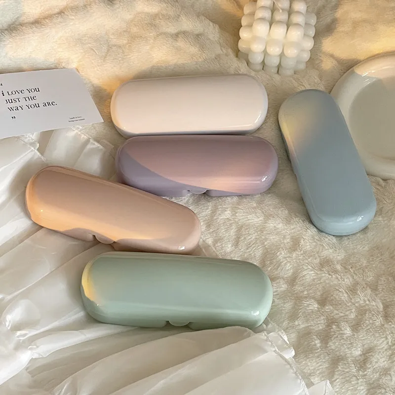 Bright Glossy Eyewear Cases Cute Cream Color System Glasses Case Women Portable Travel Sunglasses Myopia Glasses Storage Box