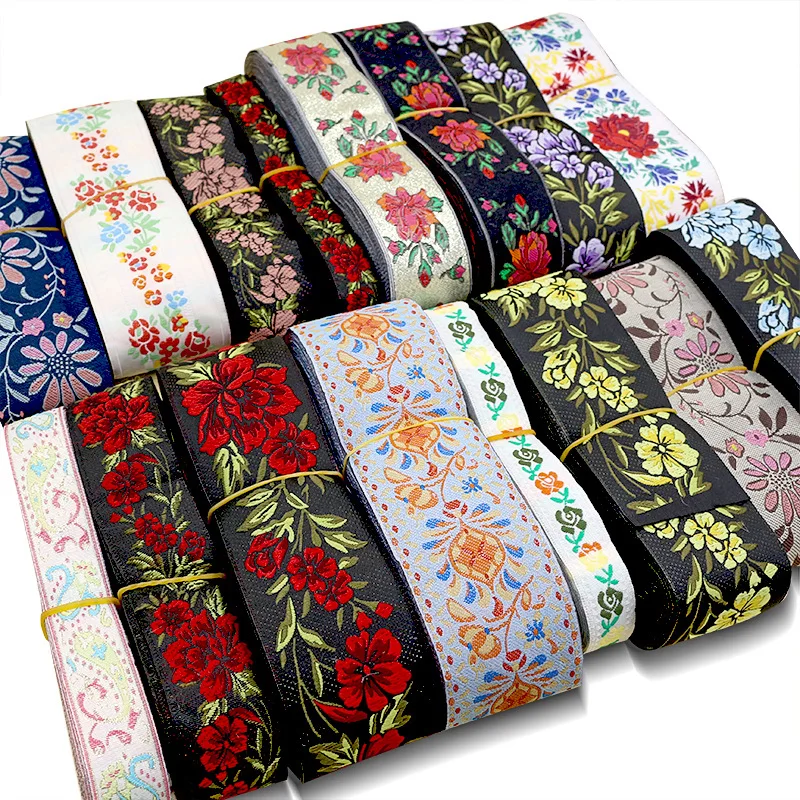 Image of 10 Yards japanisches gewebtes Jacquard-Band, 2 Zoll (20-50 mm), bunte Blumen, DIY handgefertigtes Dekorationsband zum Basteln und Backen