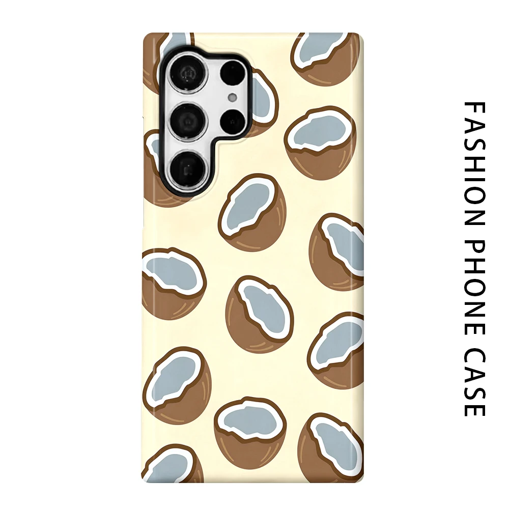 Coconut Doodle Phone Case for For Samsung Galaxy S26 S25 S24 S23 S20 FE A56 A36 Ultra Glossy HD Hard Cover Film Shell