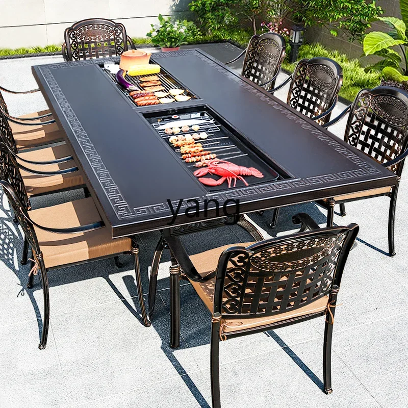 

Lmm outdoor barbecue table and chair combination courtyard aluminum alloy villa garden outdoor dining table