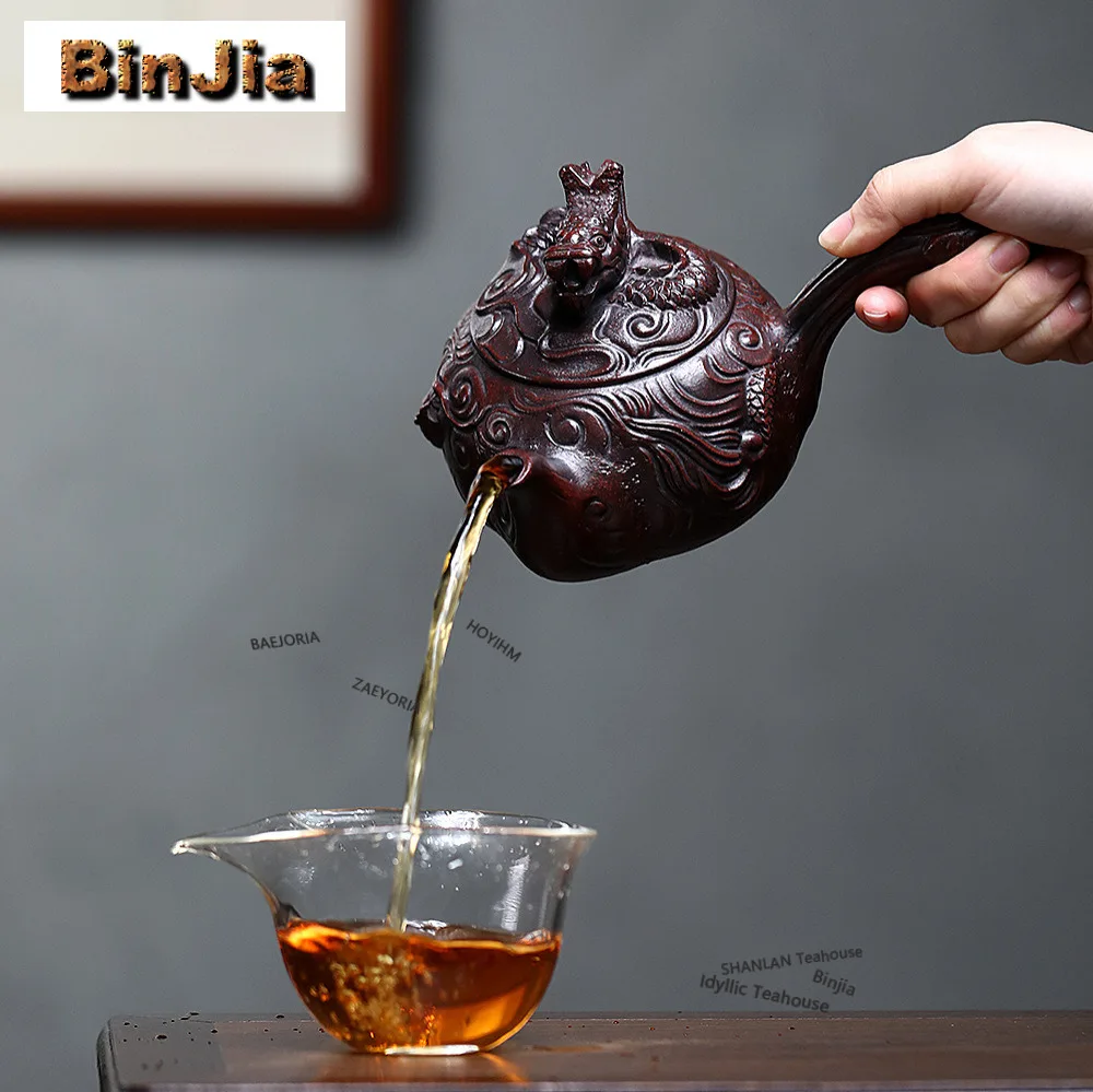 450ml Elegant Yixing Purple Clay Teapots Handmade Pelycosaur Tang Yu Pot Raw Ore Old Red Mud Kettle Zisha Tea Set Tea Services