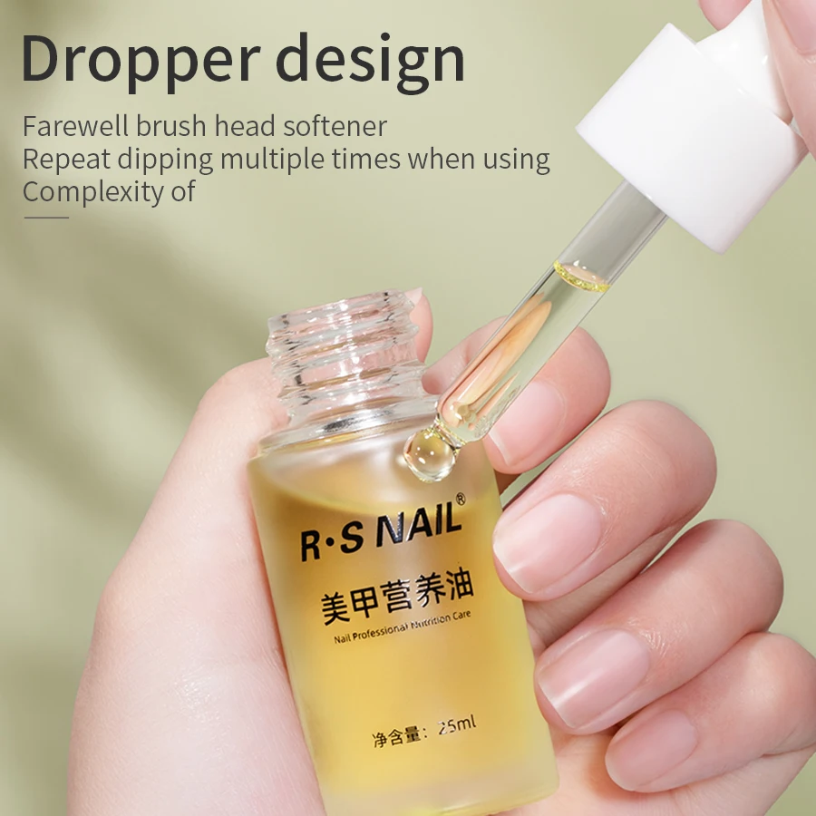RS NAIL 25ml Rimozione cuticole e riparazione olio per cuticole Kit per la cura delle unghie Olio nutriente per cuticole per unghie Nutre e strumento per manicure danneggiato