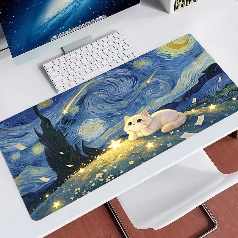 Art style Mouse Pad kawaii Computer Desk Mat Large Gaming E-sports Mousepad Rubber Gamer Keyboard Pad Cute Cartoon Cat Mausepad