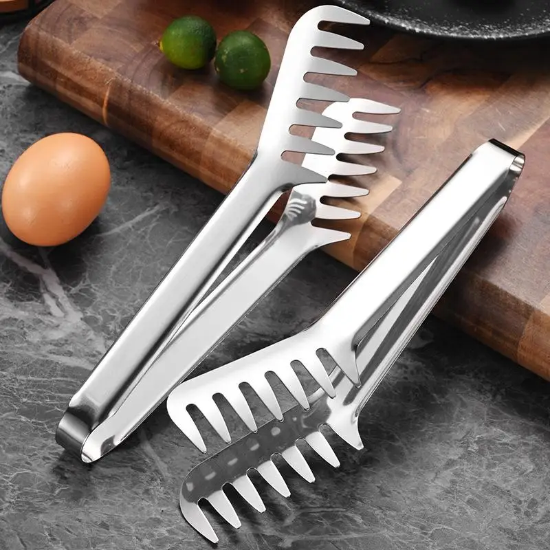 Multifunctional Stainless Steel Food Clip Barbecue Spaghetti Tongs Pasta Forks Kitchen Tools 9 Inch Pasta Clip Comb Shaped