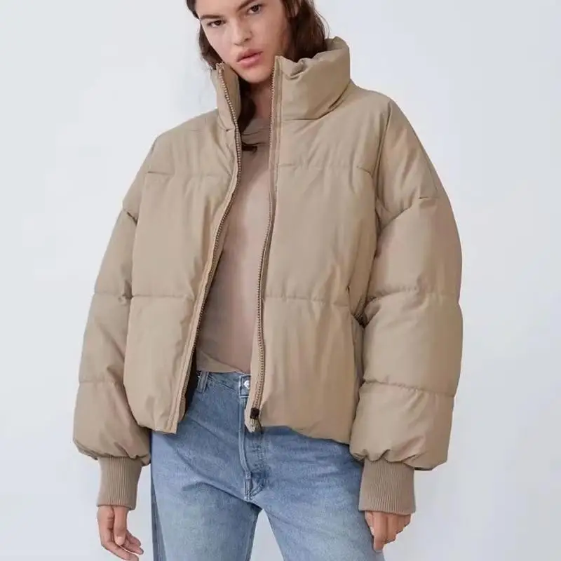 

Warmth Bread Coat Outerwear Loose Long Sve Stand Collar New Autumn Winter Women's Faion Thiened Cotton Zipper Color
