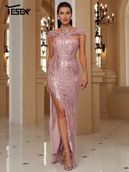 Yesexy Summer Dress Women Sexy Cutout Sequin  Maxi Elegant Long High Waist Split Pink Party Evening Dress