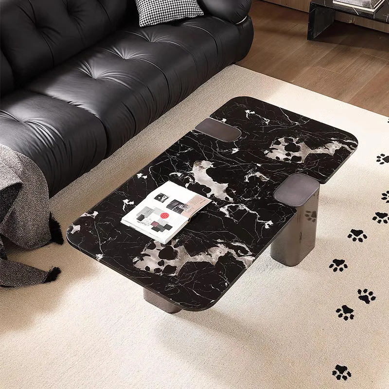

Modern designer platinum diamond black rose luxury stone marble coffee table Italian minimalist living room rectangular low tabl