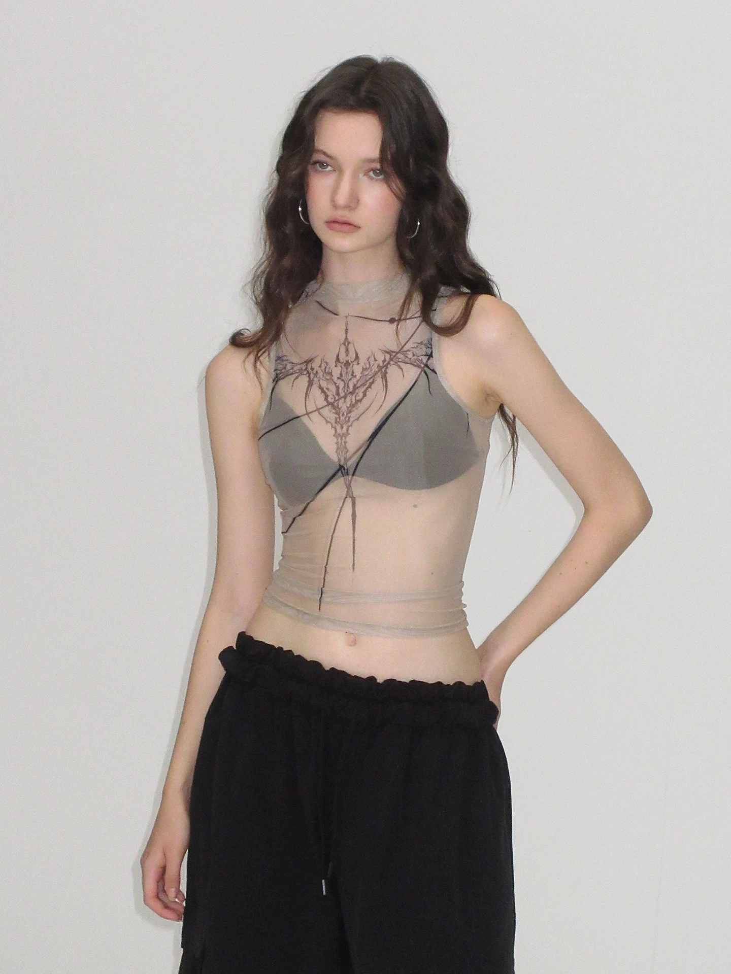 Camiseta sin mangas ultrafina estampada Me Vest AE30 SAINT, color piel, transparente, cuello alto, para mujer, transpirable, ajustada, deportiva.