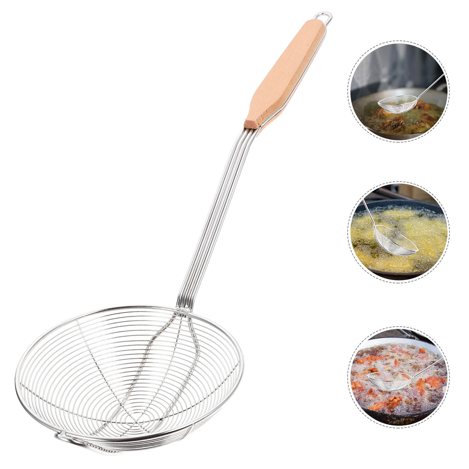 

Stainless Steel Frying Skimmer Wooden Handle Heat Resistant Soup Oil Strainer Ergonomic Spoon Kitchen Utensil Home Restaurant