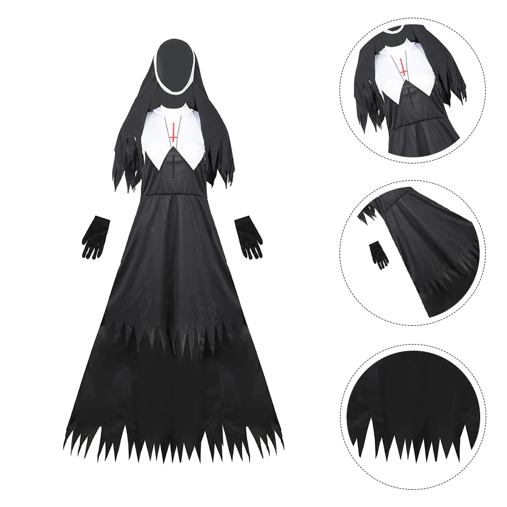

1Pcs Halloween Nun Clothing Adult Costume Party Dress Up Scary Uniform Festival Apparel Halloween Costume Nun Clothing