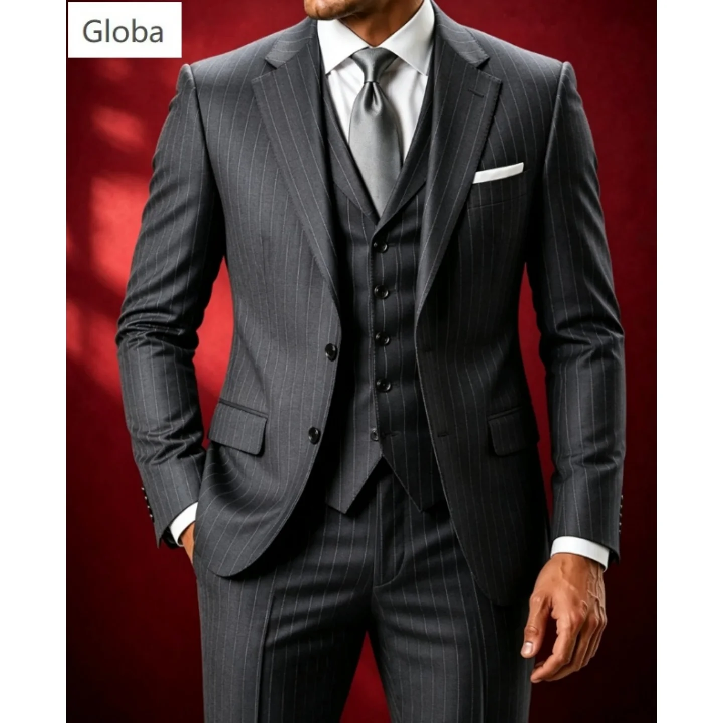 3 Piece Suit Men Pinstripe Jacket Vest Pants Set Slim Fit Formal Business Wedding Groom Tuxedo Suit Gentleman Prom Customized