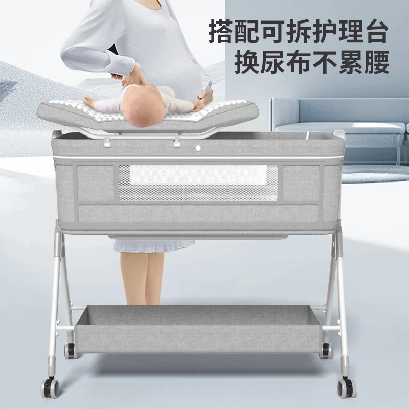 Babyfond Foldable Multifunctional Baby Bassinet, Portable Movable Bedside Sleeper, Attachable Splicing Infant Crib