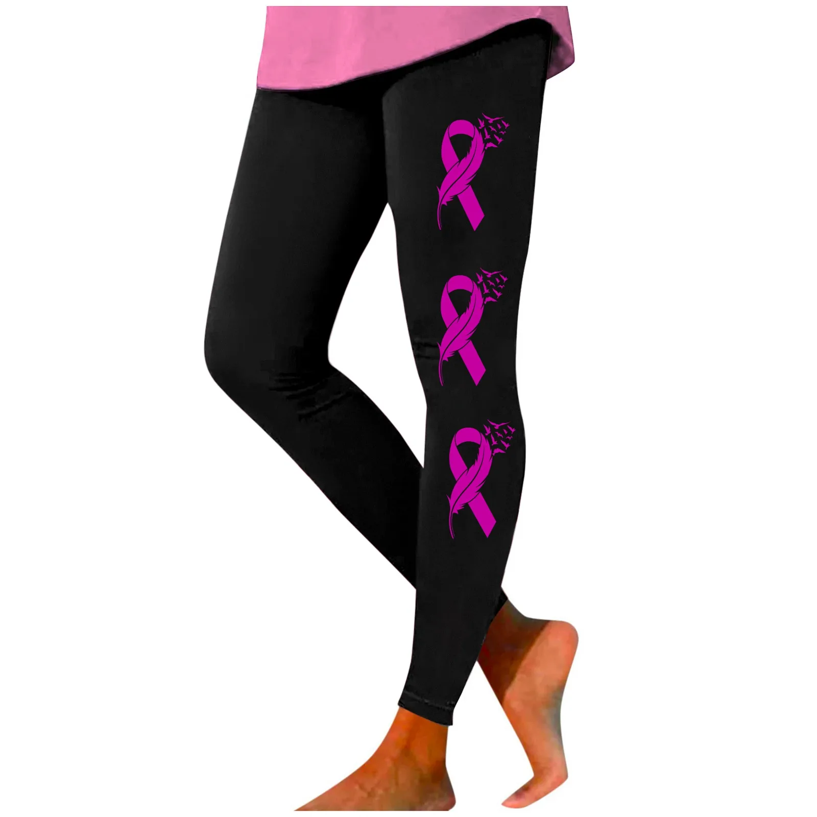 Women's Breast Cancer Prevention Printing High Waist Tights Hip Lifting Exercise Leggings Yoga Pants Ladies Gym Leggings