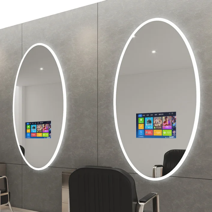 Simple Barber Shop Mirror Room Hair Salon Dedicated To Internet Celebrity Mirrors With TV And Lights Hanging On The Wall