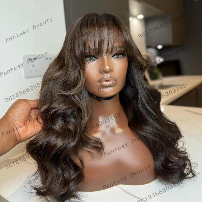 

Pre Plucked Lowlight Dark Brown Fringe 5x5 HD Lace Wigs for Black Women 100% Human Hair Glueless 13x6 Lace Front Wigs with Bangs