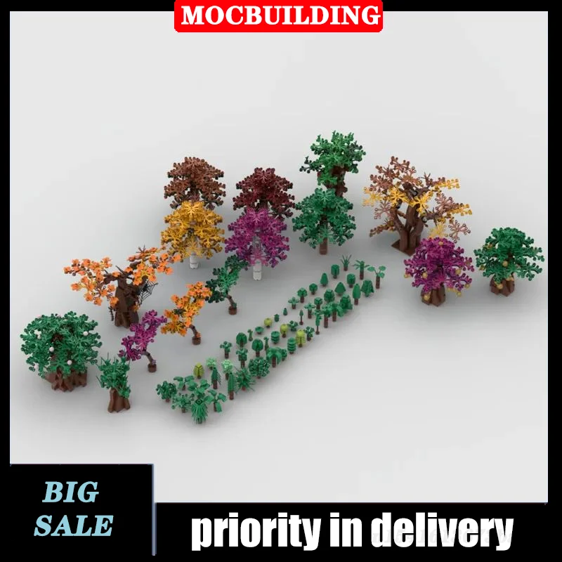 City Tree Set Collection Series Model Building Block Assembly MOC Flower Grass Plants Garden Tree House Bush Toy Gift