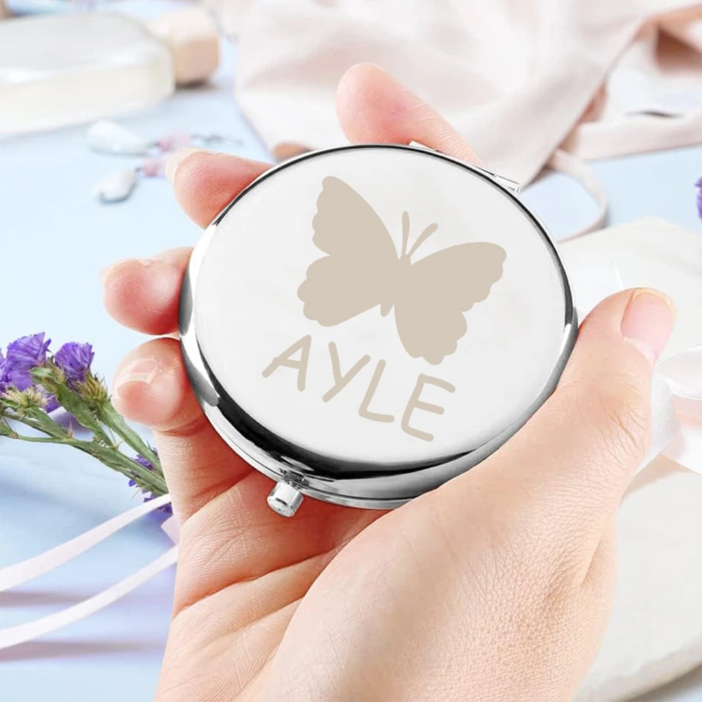 1PC NEW Butterfly Personalized Text stainless steel Rose Golden Makeup Mirror For Wedding Bride Bridesmaid Bridal