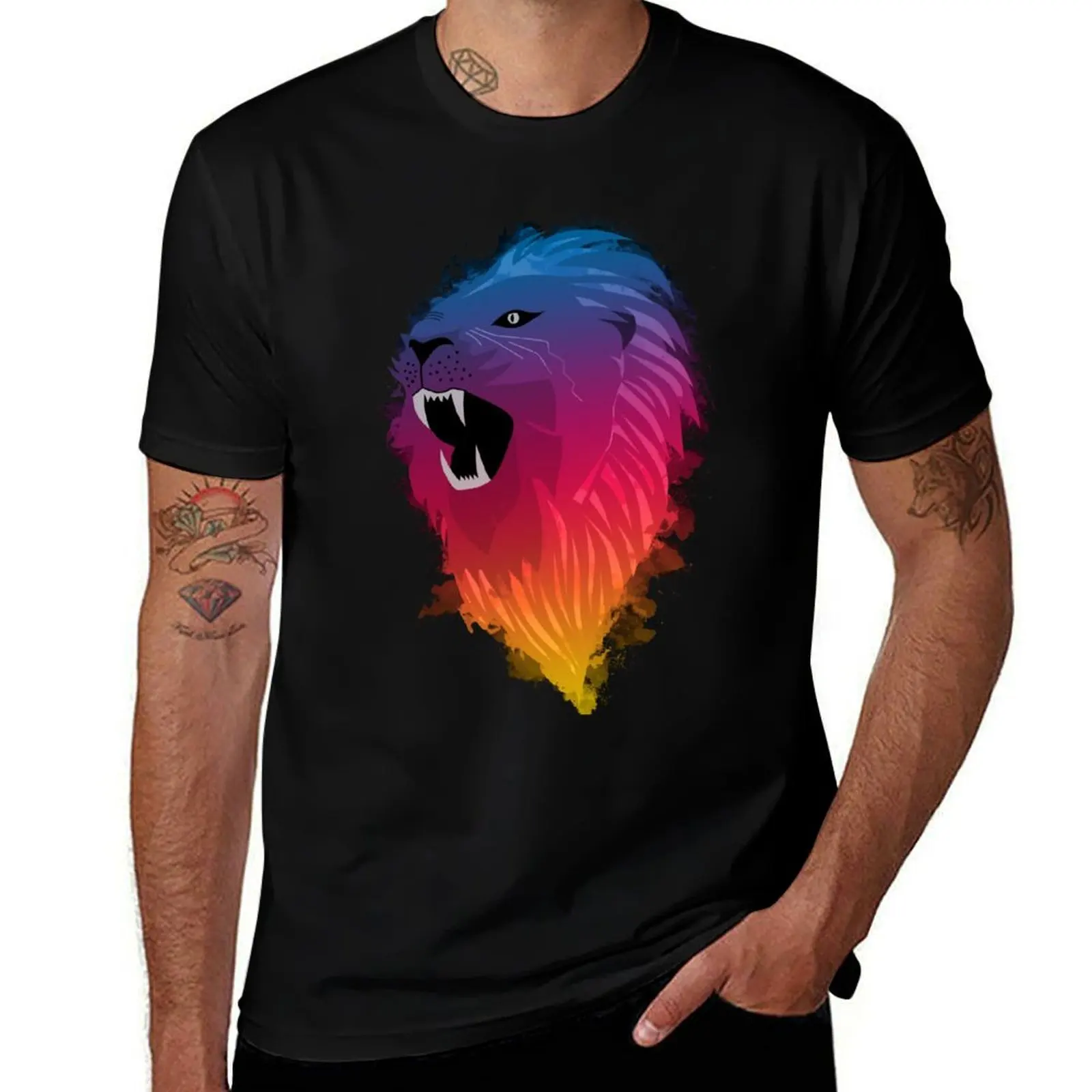 

Rainbow watercolor lion T-Shirt t shirt custom print t shirts for man cotton funny cotton t shirts man 100% T-Shirt