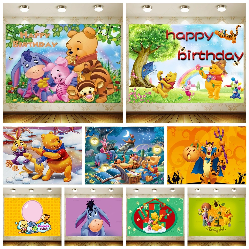 

Disney Winnie the Pooh Children's Birthday Party Decoration Background Bear Friend Tiger Baby Shower Photography Backdrop Props
