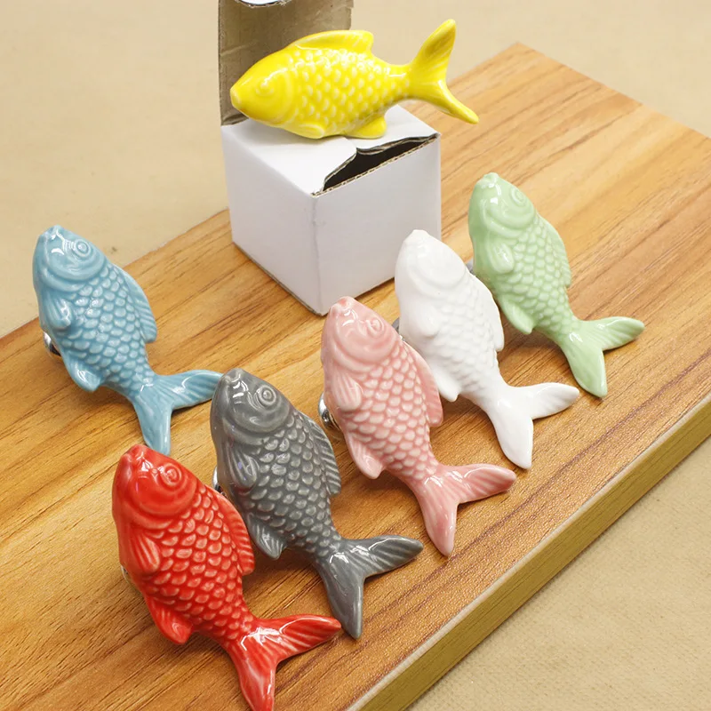 Furniture Handles Cabinet Pulls Ceramic Fish Animals Drawer Knobs Cartoon Cabinet Cupboard Handles Novelty Creative Hardware