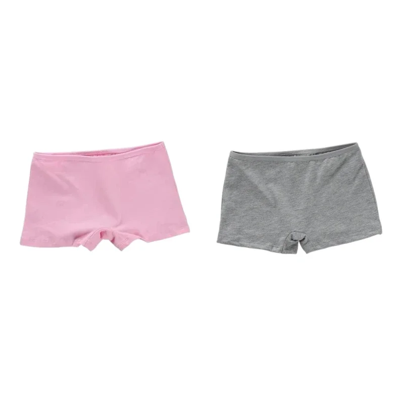 

2Pcs/Lot Children Girls Panties Underwear Solid Color Boxer Teenage Shorts 10-18Years