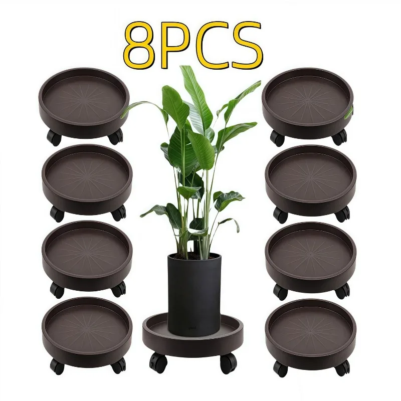 

8 Pack Brown Plant Caddy with Wheels 12.2 Inch Heavy Duty Rolling Plant Stand for Moving Potted Flowers Indoor & Outdoor