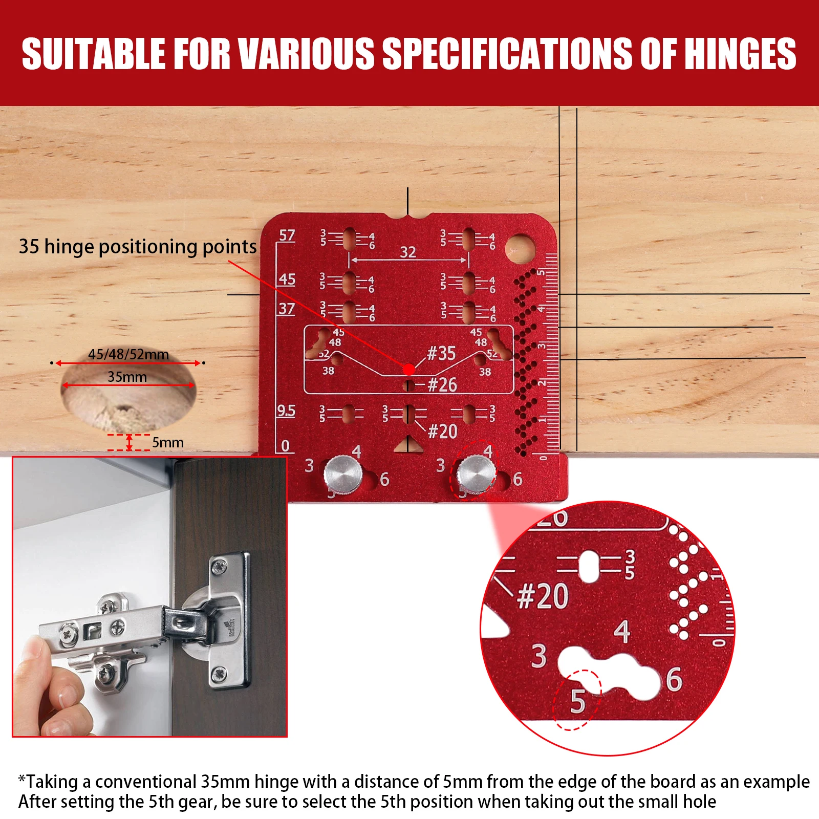 1 قطعة المفصلي خزانة الدقة الرقصة ، مسافة الحفر قابل للتعديل 35 مللي متر دليل الحفر أخفى المفصلي الرقصة ، لمسافة 45 مللي متر/48 مللي متر/52 مللي متر