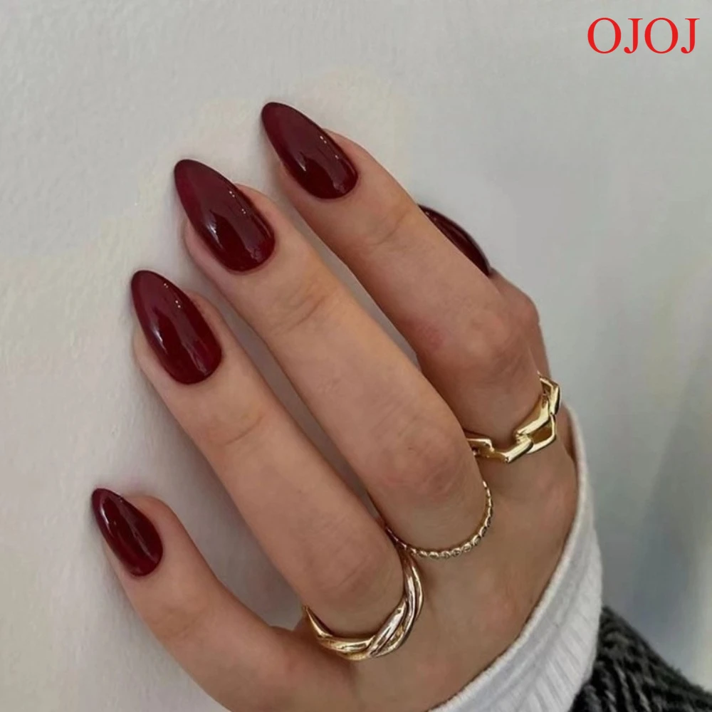 OJOJ Solid Black Glitter Press On Nails Wiederverwendbare künstliche Nägel Salonqualität Mehrere Größen Starker Halt