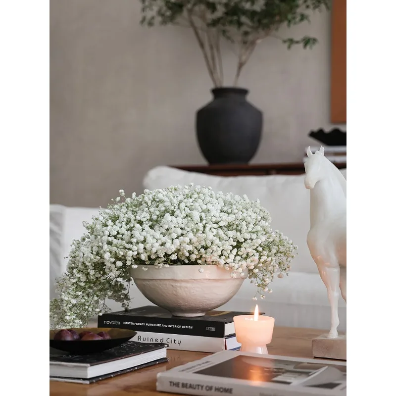 Light French feel flower pot fruit plate medieval concave and convex ceramic flower pot ornament light luxury cream style living