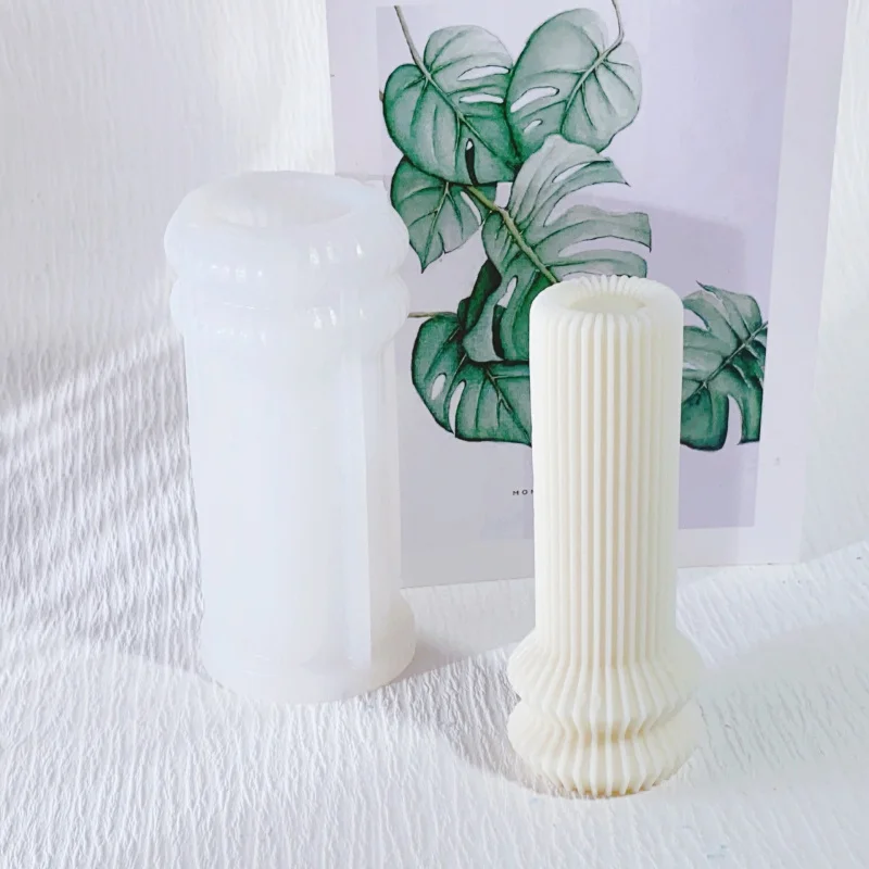 Ins Style Cylindrical Candle Silicone Mold Striped Roman Pillar Silicone Mold Plaster Home Decoration Gift