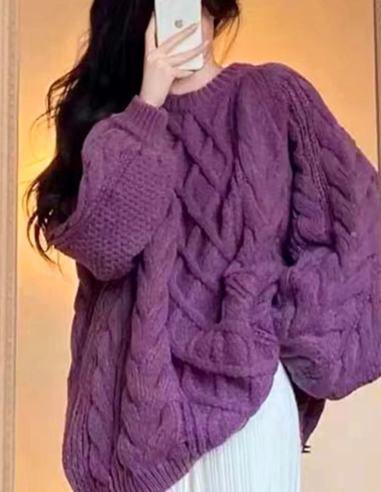 

Витой свитер, женская осенне-зимняя свободная верхняя одежда Lazy Sle, новый высококачественный вязаный топ