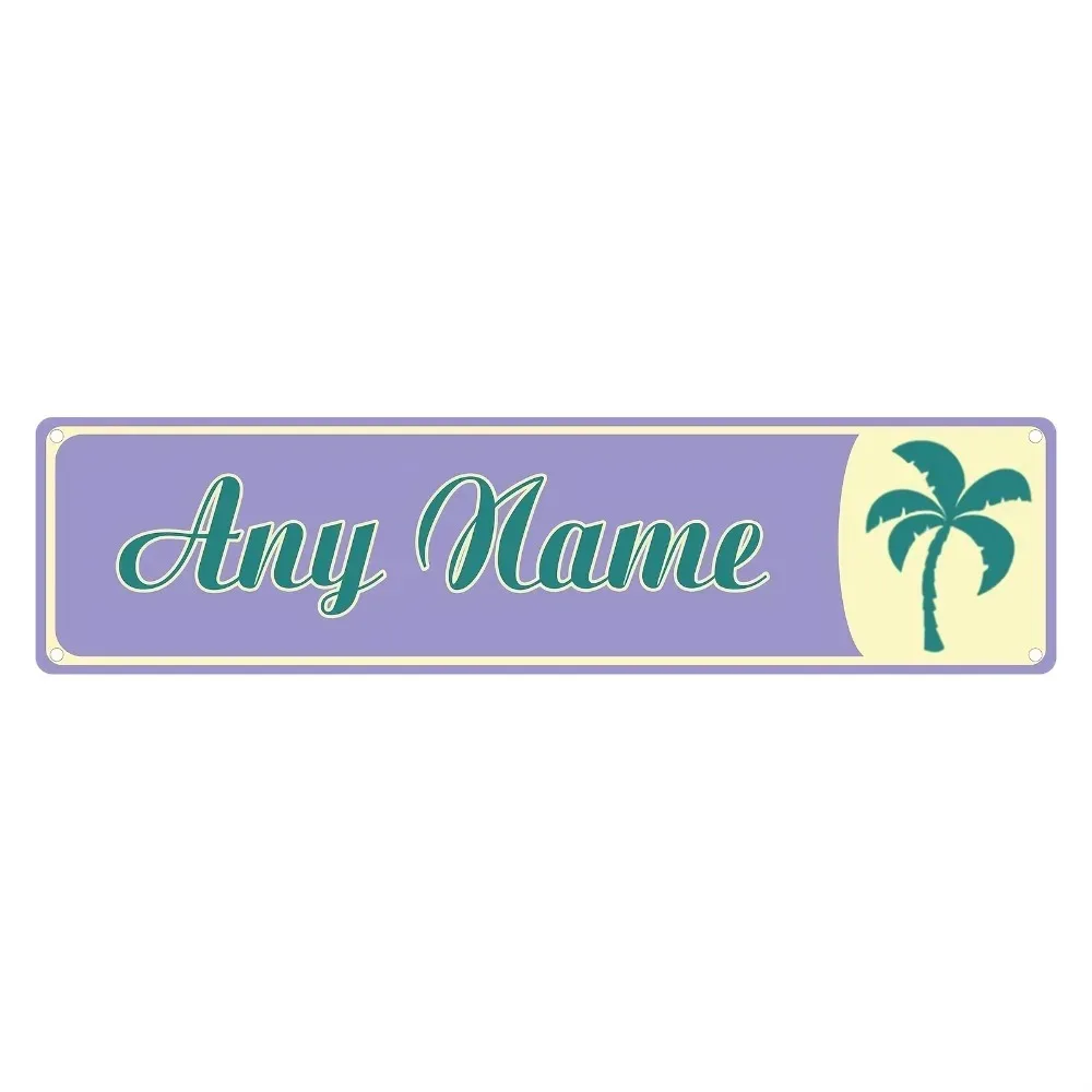 [2D Flat] Retro Lavender Tropical Palm Sign 40×10cm Waterproof Beach House Custom Text Decor (Only Decoration)