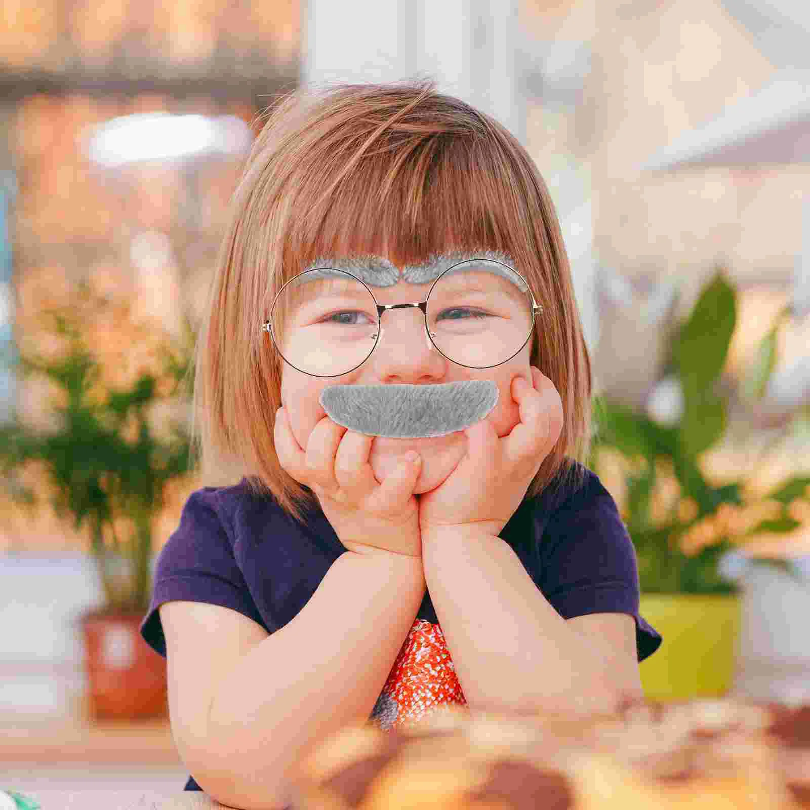 Eyebrow Mustache Props Costumes for Boys Gray Eyebrows Outfit Old Person Man Kids 100 Days of School Round Frame