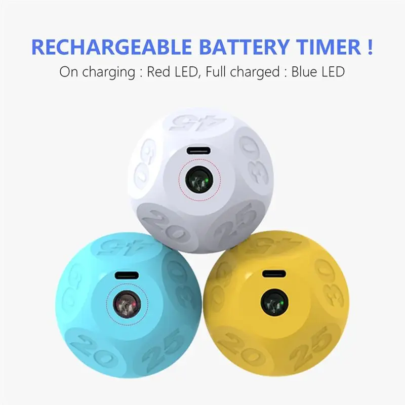 ABUN Rechargeable for Cube Kitchen Timer Countdown 12-Sided Preset 1-90 Min LED Alarm for Cooking Classroom Exercise Blue