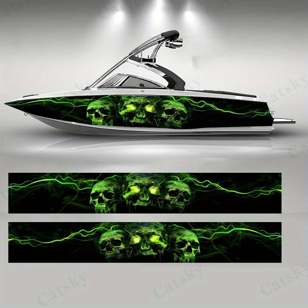 

Green Electric Skulls Boat sticker vinyl ship pontoon deck Boat fishing decorative pontoon boats decal