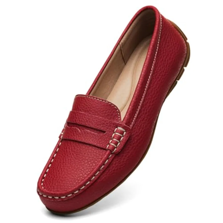 

KORDAL Women's Comfortable and Lightweight Leather Penny Loafers Slip-Ons Cute Business Casual Dress Shoes Work Office Flats Ev
