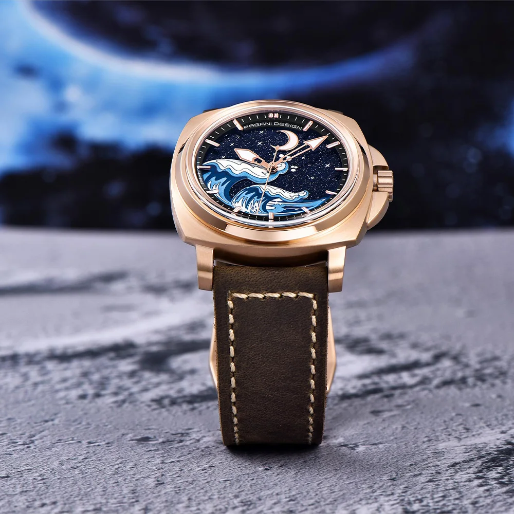 PAGANI DESIGN Mechanical Wristwatch Luxury Sapphire NH35 Automatic Movement Fashion Rose Gold Wave Watch for Men Reloj Hombre