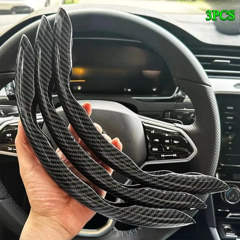 Universal 3PCS Laser Carbon Fiber Silicone Non-Slip Round Steering Wheel Cover Fiber Leather Auto Wheel Booster Car Parts
